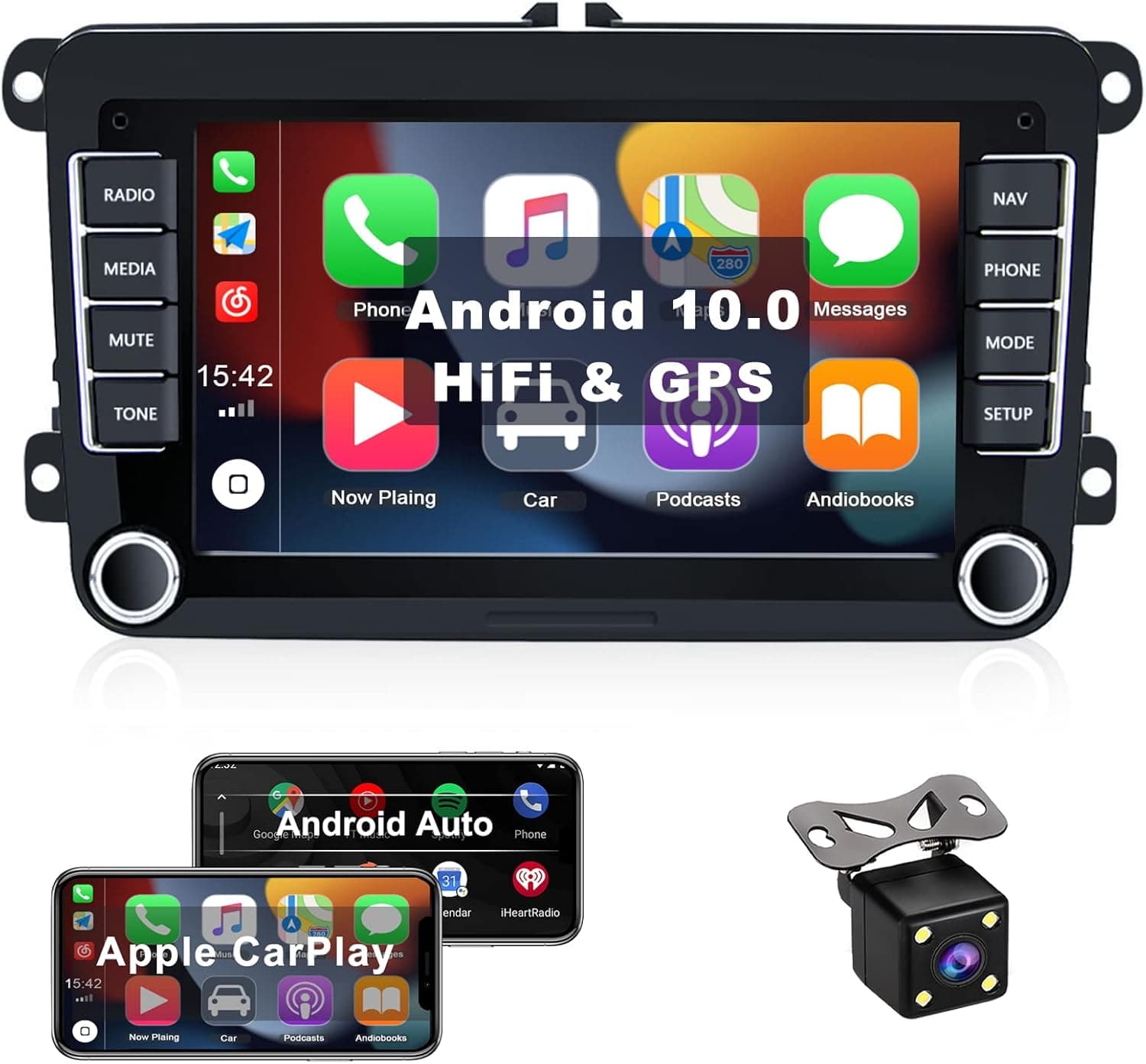 Android Car Stereo for VW Passat Golf Polo Jetta Skoda Tiguan Apple CarPlay Android Auto 7 Inch Touchscreen GPS Navigation Bluetooth Car Radio for VW WiFi/HiFi/FM Radio/Dual USB/SWC with Backup Camera