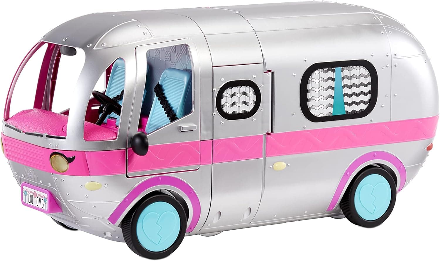 LOL Surprise OMG Glamper Fashion Camper Doll Playset with 55+ Surprises, Fully-Furnished with Light Up Pool, Water Slide, Bunk Beds, Cafe, BBQ Grill, DJ Booth - Gift Toy for Girls Ages 4 5 6 7+ Years