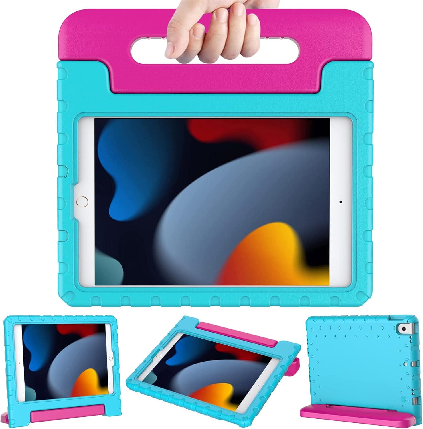 LTROP New iPad 9th Generation Case 2021, iPad 8th/7th Generation Case for Kids, iPad 10.2 Case 2021/2020/2019, Shockproof Handle Stand Kids Case for iPad 9th/8th/7th Gen 10.2-inch, Teal and Rose