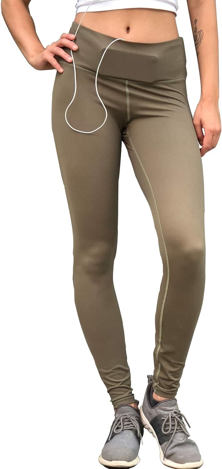 Sport-it High Waisted Leggings with Pockets Tummy Control, Workout Running Leggings with Pockets and Tummy Control, (Large, Khaki)