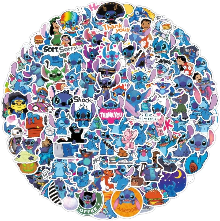 100 Pcs Stitch Cartoon Stickers,Cartoon Stickers for Water Bottles,Cartoon Laptop Sticker,Gifts Cartoon Stickers,Vinyl Waterproof Sticker for Bumper,Water Bottles,Computer,Phone,Hard hat,Car Decal