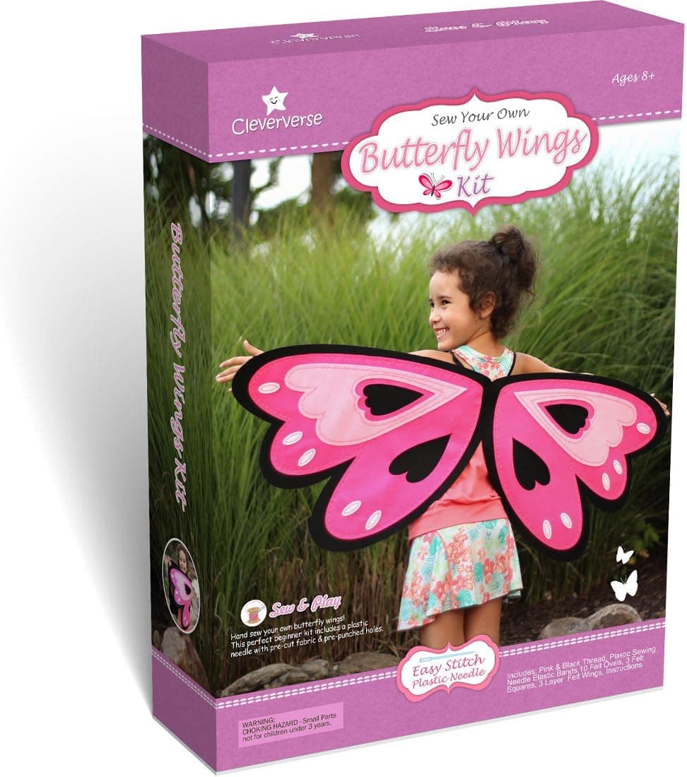 Cleververse Butterfly Wings Kids Sewing Kit Craft for Girls Ages 8+