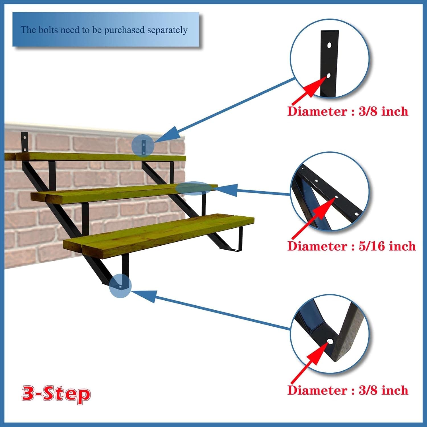 MTB Steel Step Stair Riser - 3 Step for Deck Height 27 Inches Stair Stringer Step Stringer