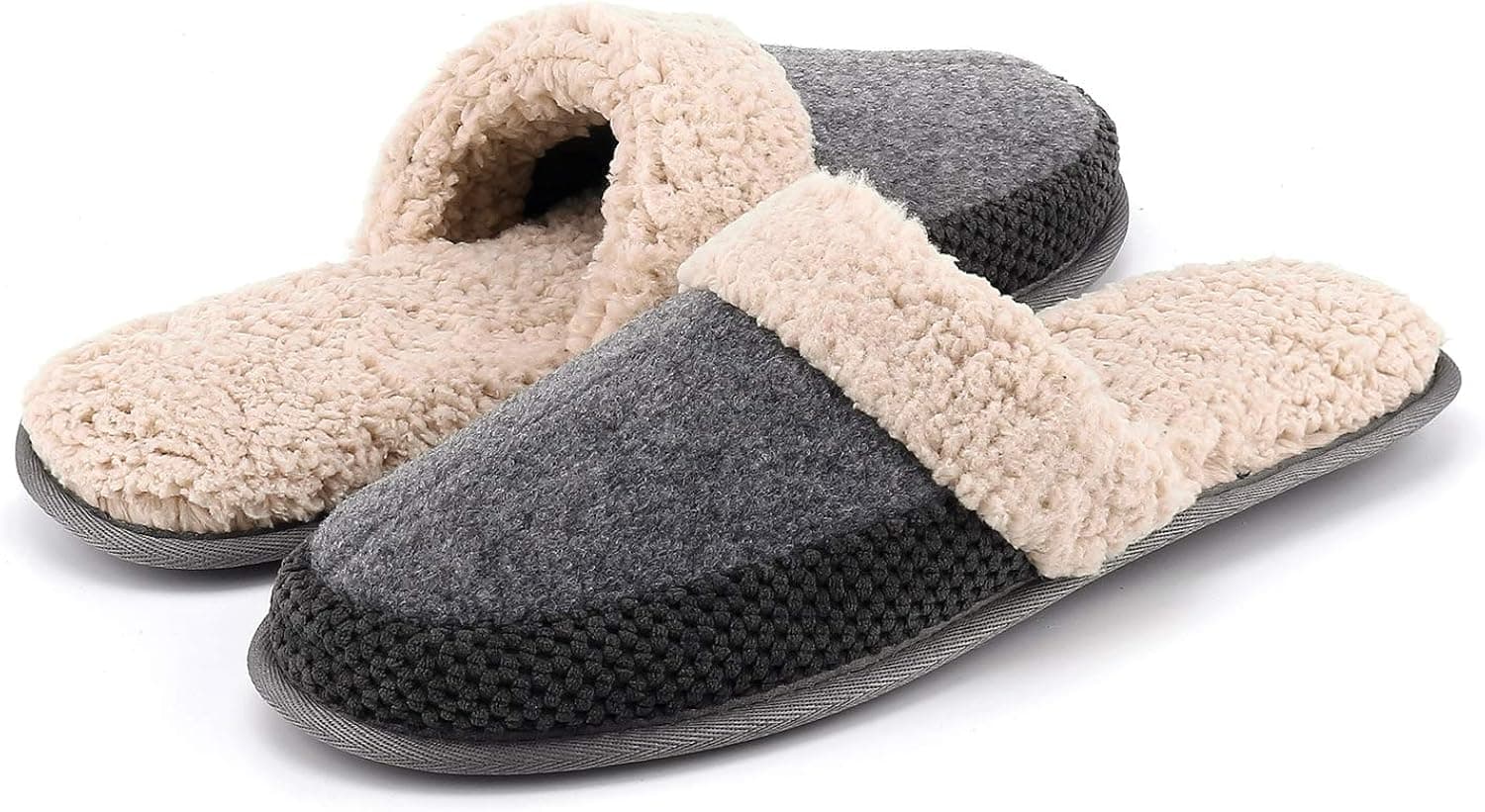 K KomForme Slippers for Men, Plush Fleece Warm Indoor Slippers Memory Foam House Shoes
