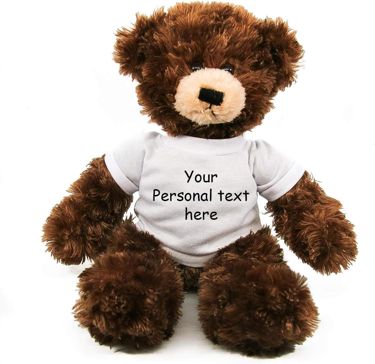 Plushland Chocolate Brandon Teddy Bear 12 Inch, Stuffed Animal Personalized Gift - Custom Text on - Great Present for Mothers Day, Valentine Day, Graduation Day, Birthday (White Shirt)