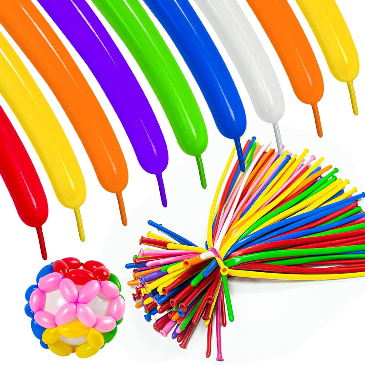 260Q long balloons 100 Pack Twisting Animal Balloons Assorted Color Thickening Latex Modeling Long Magic Balloons for Animal Shape Birthday Weddings Christmas Party Decoration(Colorful Long Balloons)