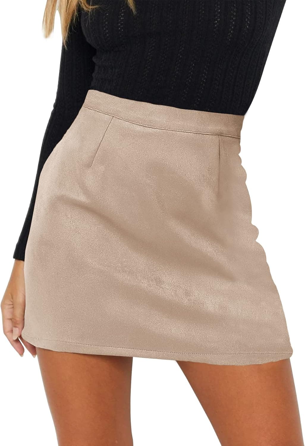 LYANER Women's Faux Suede Leopard Print High Waist Zipper Mini A-Line Short Skirt