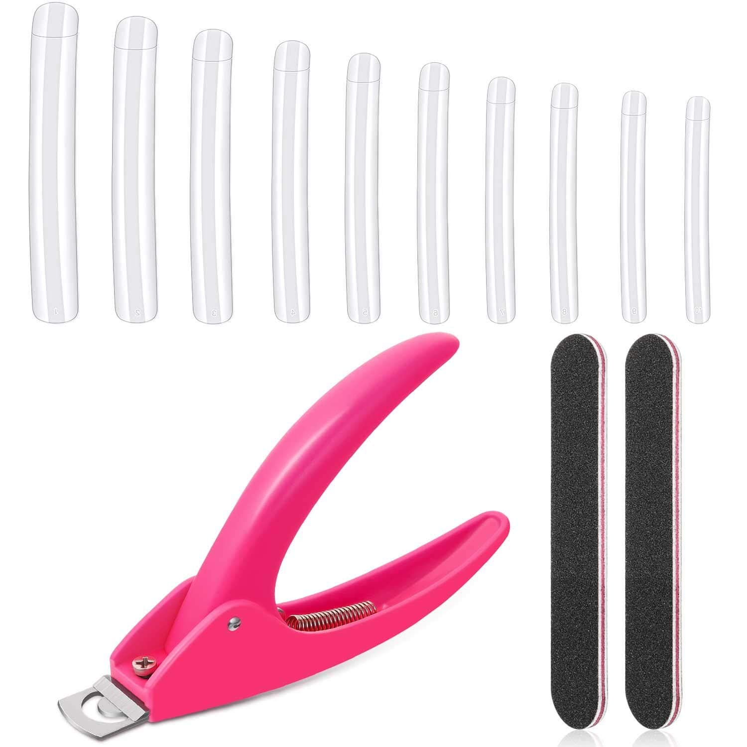 200 Pieces Extra Long Curve False Nail Tips Square Acrylic Fake Nail 10 Size, Acrylic Nail Clipper False Nail Cutter Fake Nail Tip Clippers Nail File for Artificial Nail Art Manicure Halloween Cosplay