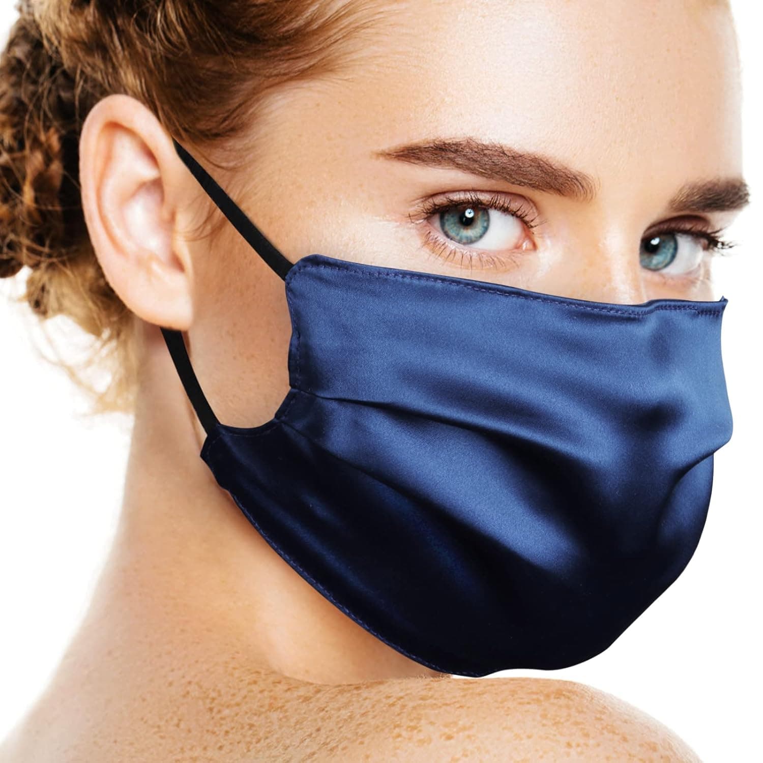 Silk Face Mask for Adult with Nose Wire Mulberry Silk Breathable Face Mask for Women Smooth Soft and Skin Care, Washable, Reusable (Blue)