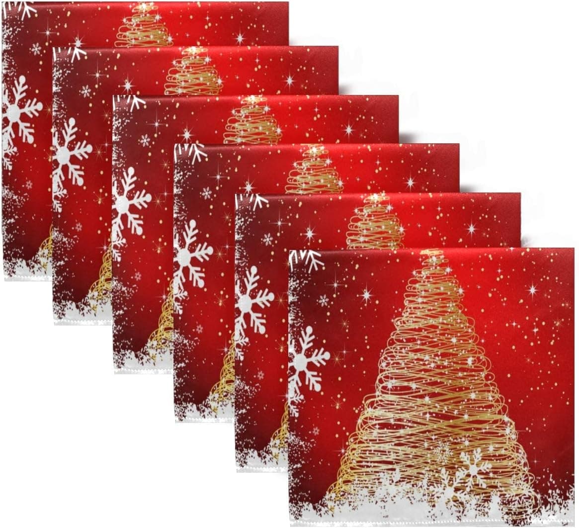6 Packs Cloth Napkins,Washable Dinner Napkins Sparkle Christmas Tree Great for Weddings, Parties, Holiday Dinner 20in x 20in