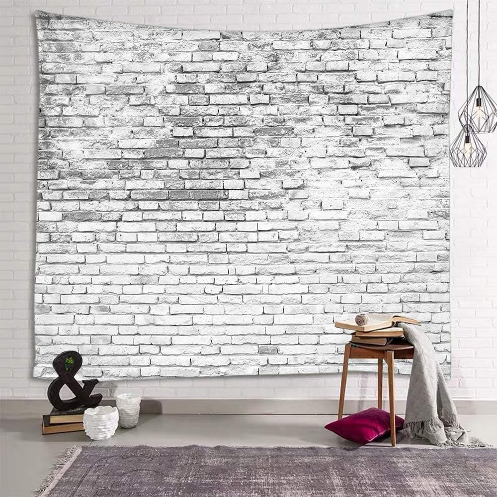 Sevendec White Brick Tapestry Stone Brick Wall Tapestry Vintage Backdrap Tapestry Wall Hanging for Livingroom Bedroom Home Dorm Decor W78 x L71