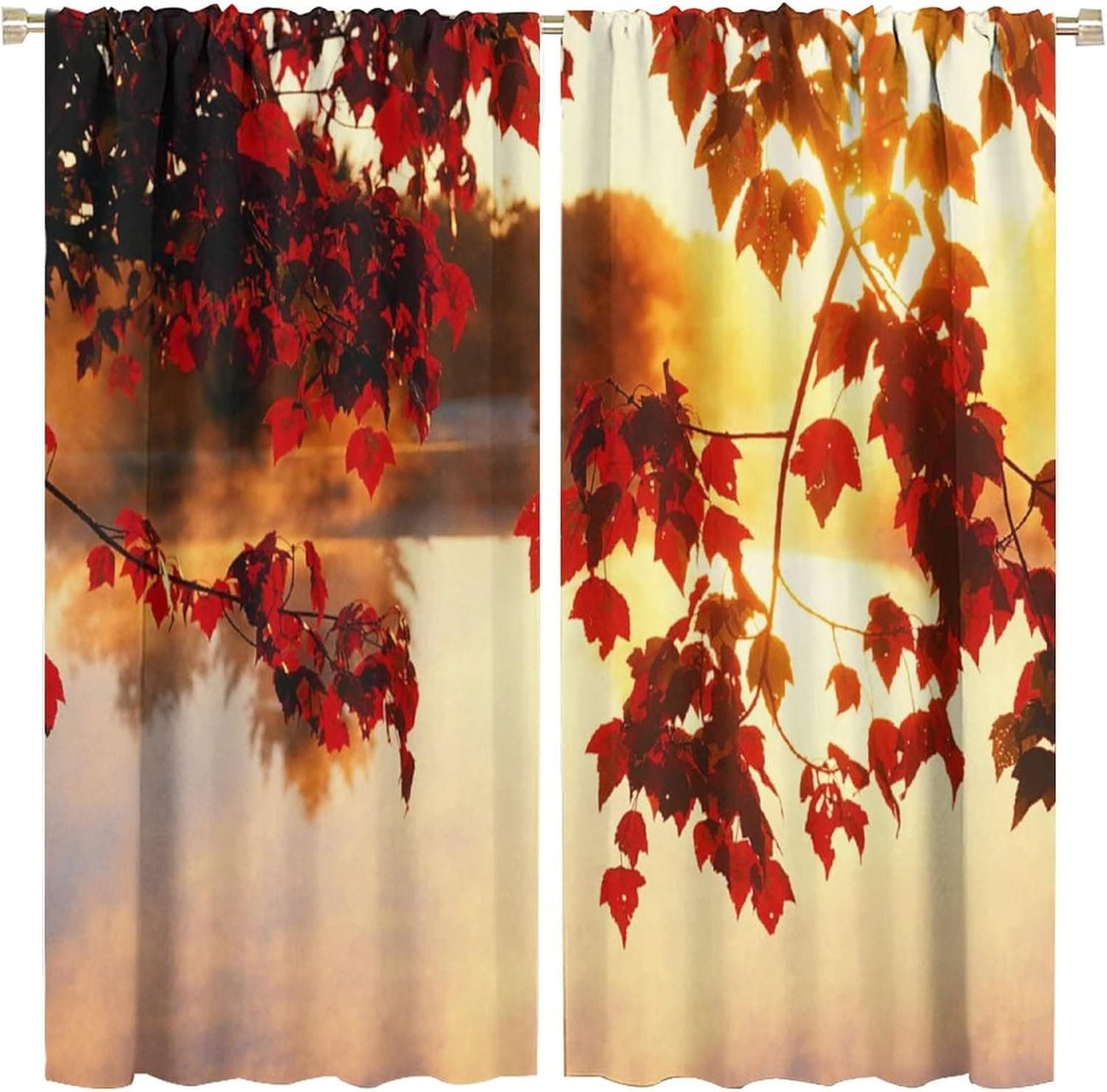 Denruny Autumn Forest Tree Fall Maple Lake Surface Dining RoomCurtains Room Darkening Window Panel Curtain Set W 52 L 84 inch