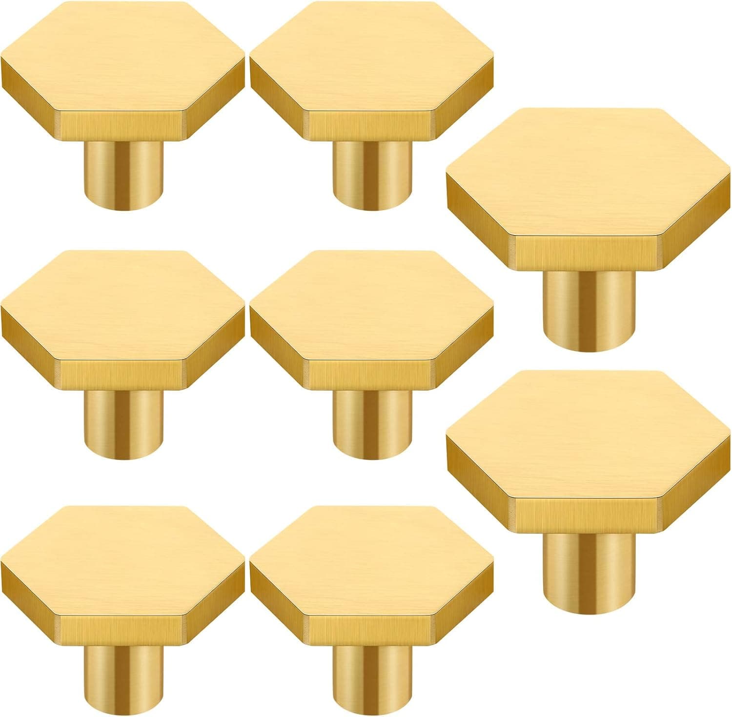 8 Pieces Solid Hexagon Brass Knobs Shoe Gold Cabinets Knob and Pulls Brushed Gold Handles with 25 mm Fxing Screw for Dresser Drawer Cabinets Kitchen Cupboard Desk