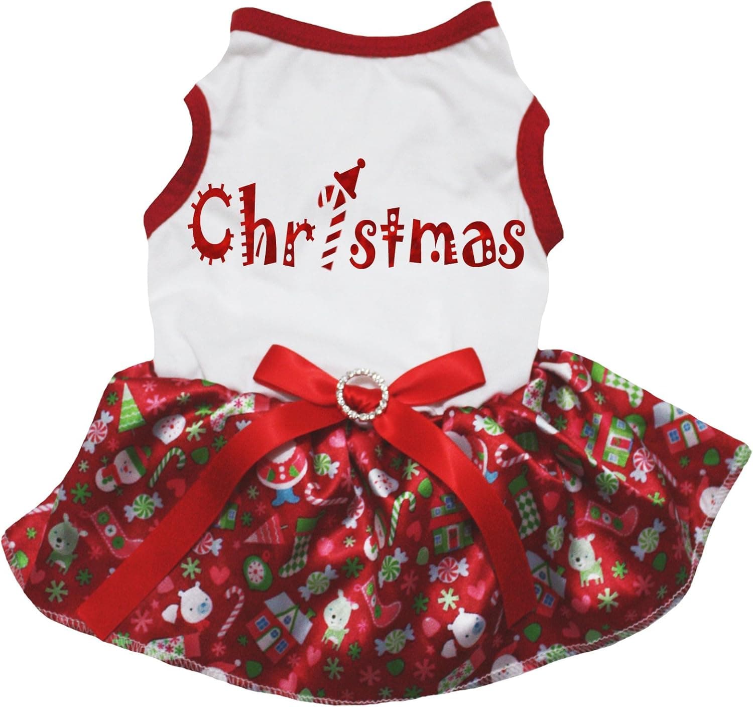 Petitebella Bling Christmas White Shirt Red Snowman Tutu Puppy Dog Dress (XXX-Large)