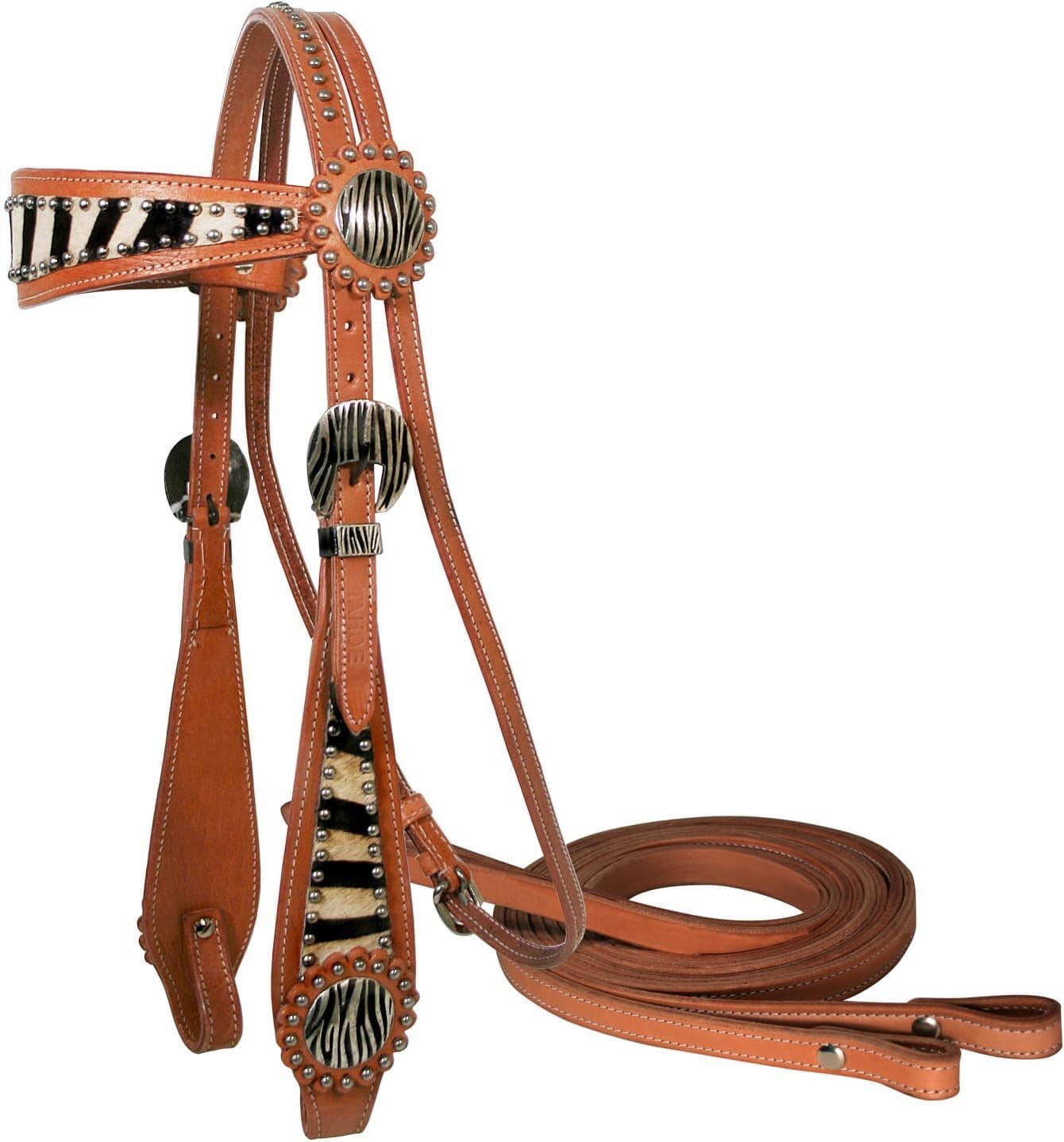 Tahoe Tack Exotic Zebra Hair On Western Headstall with Reins