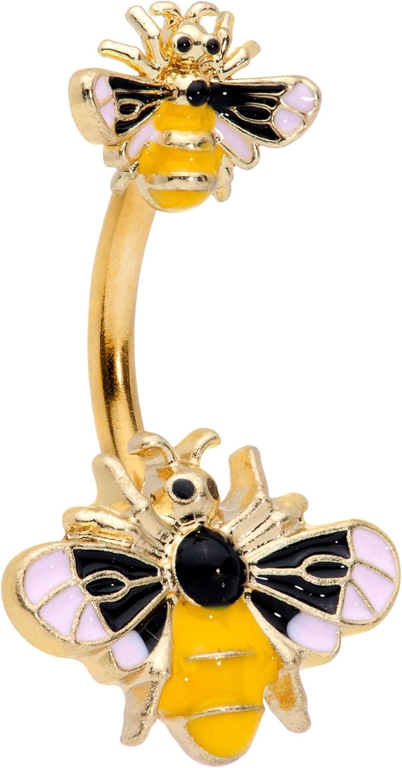 Body Candy Womens PVD Steel Navel Ring Piercing Pink Black Yellow Bee Double Mount Belly Button Ring