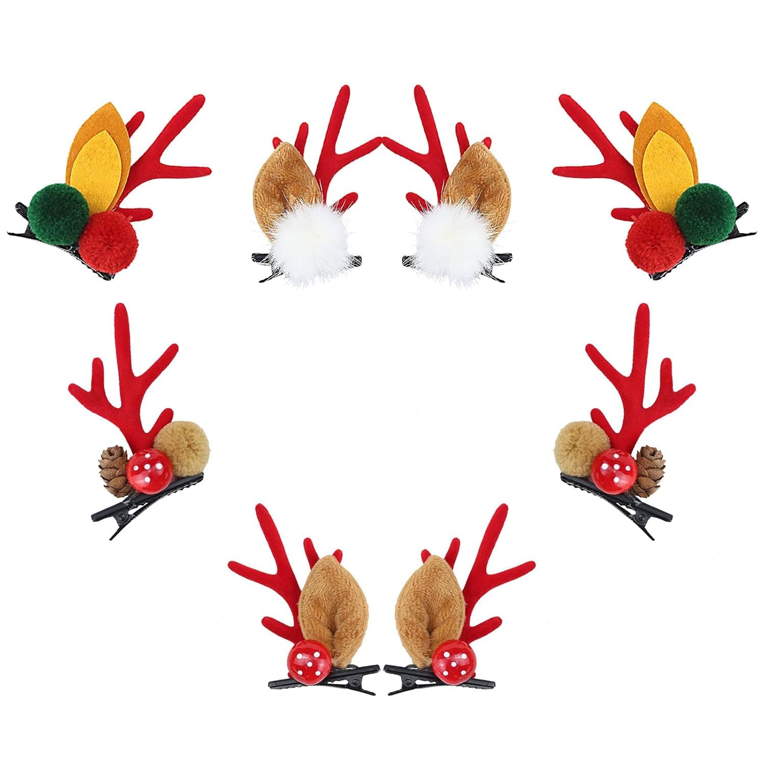 8 Pcs Red Antler Hairpins, Lovely Reindeer Hairpins, Pinecones and Ears Christmas Party Hairpins Decorate Little Girls' Family Party Gifts Adult DIY Hair Ornament Christmas Deer