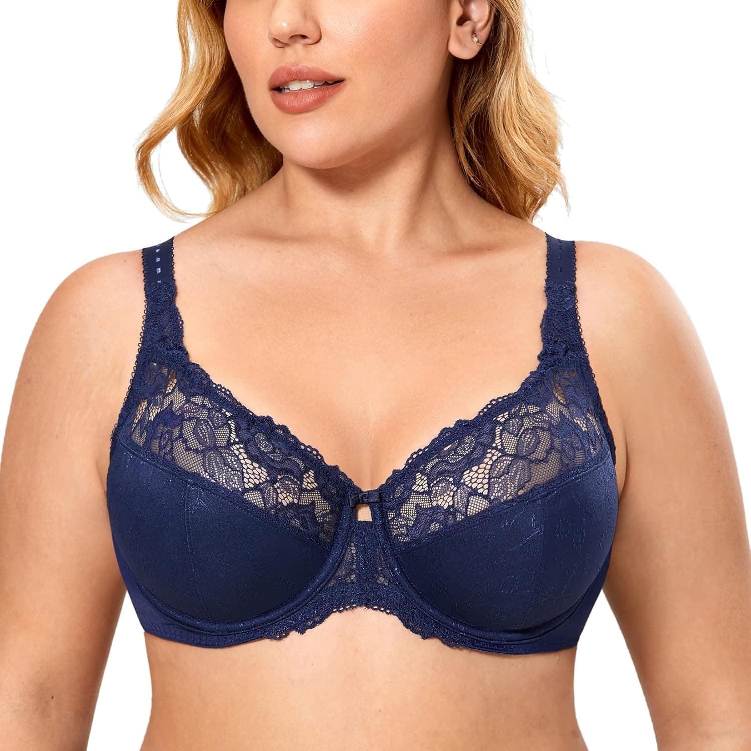 DELIMIRA Womens' Plus Size Full Coverage Underwire Unlined Minimizer Lace Bra