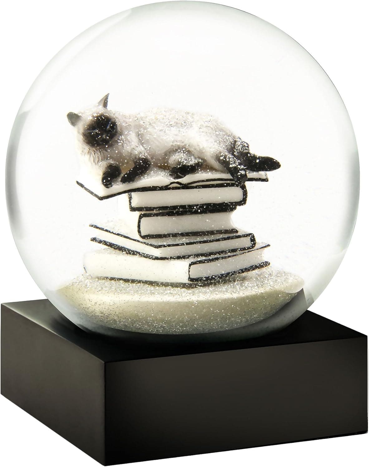 CoolSnowGlobes Cat on Books White Snow Globe by CoolSnowGlobes