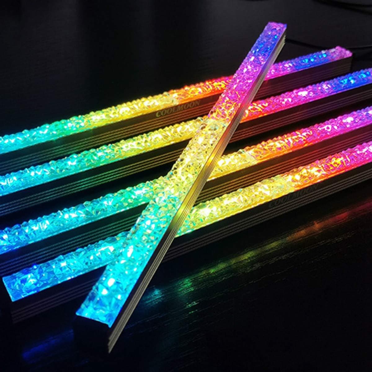 2PCS Computer RGB Color Light Strip Chassis Light with Controller with netic Multicolor RGB Pollution Color Lamp (Small 4Pin Interface))