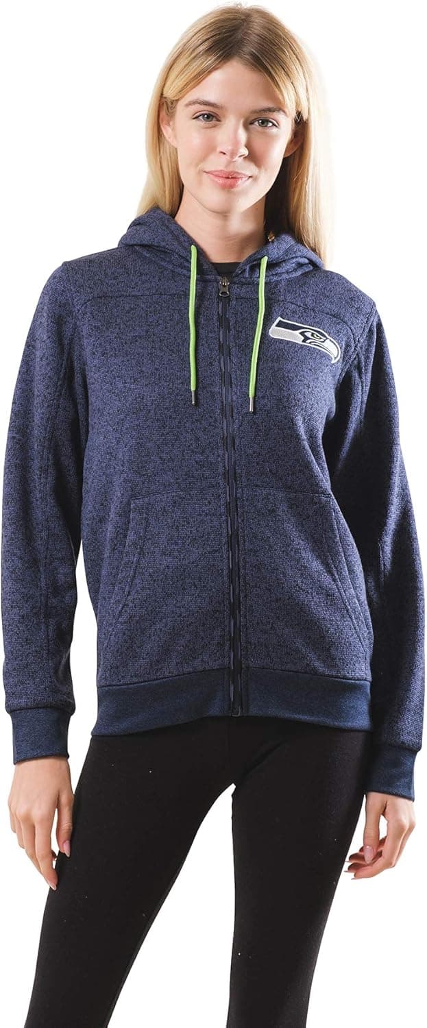 Ultra Game NFL Women's Full Zip Marl Knit Hoodie Sweatshirt Jacket