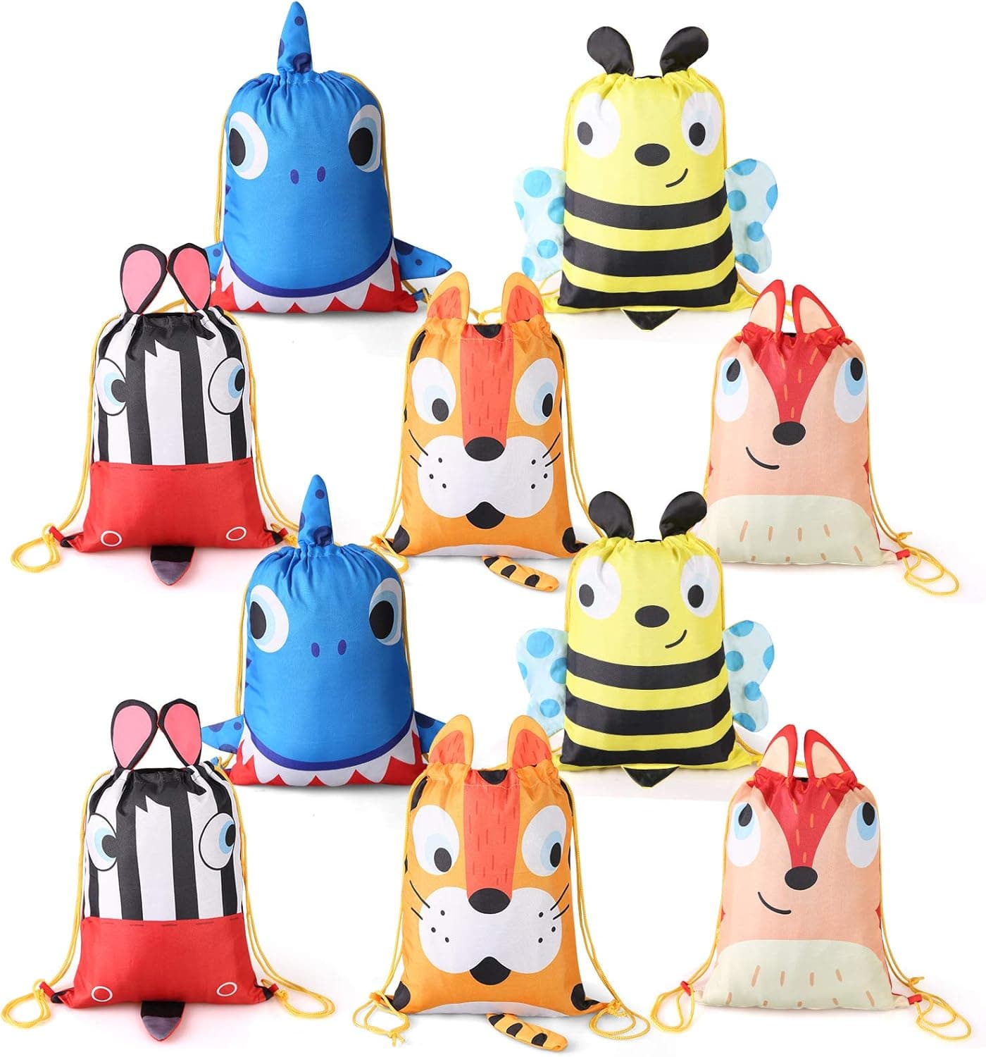 kramow 10 PCS Kids Party Favor Bags,Drawstring Goody Bag Candy Backpack with Cartoon Animal Designed Carrying on Cute Ear and Tail for Kids Girls Boys Birthday Package