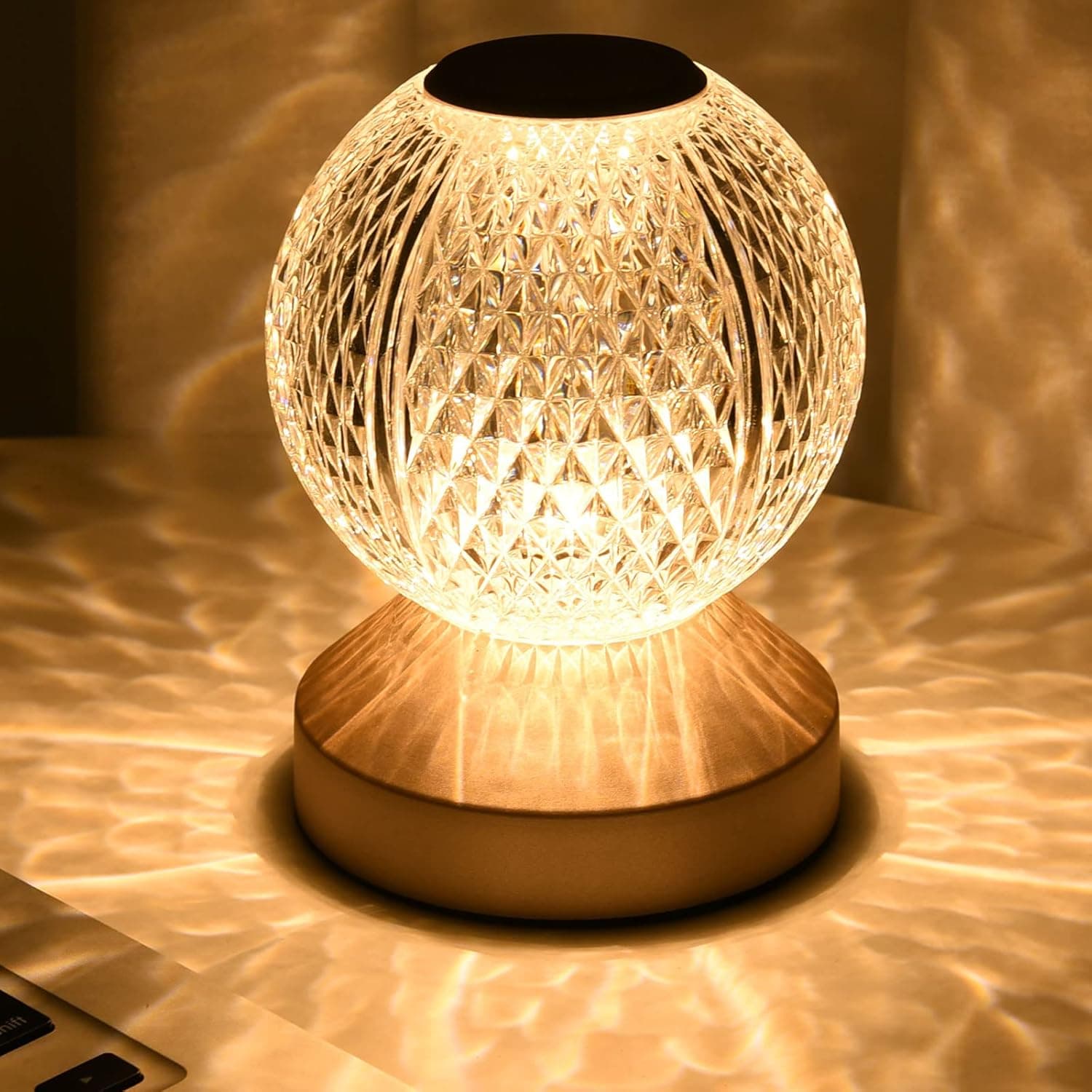 OUOYYO Crystal Night Light Desk Lamp, Rechargeable Touch Dimmable Table Lamp Bedside Large Battery - 3 Color Crystal Mini Small Lamp for Bedroom Beside Living Room - Great Gift Mom Wife Kids