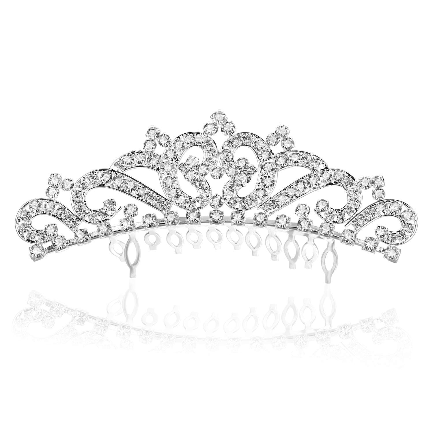 SAMKY Ribbon Arches Rhinestone Crystal Pearl Flower Tiara Hair Comb T939