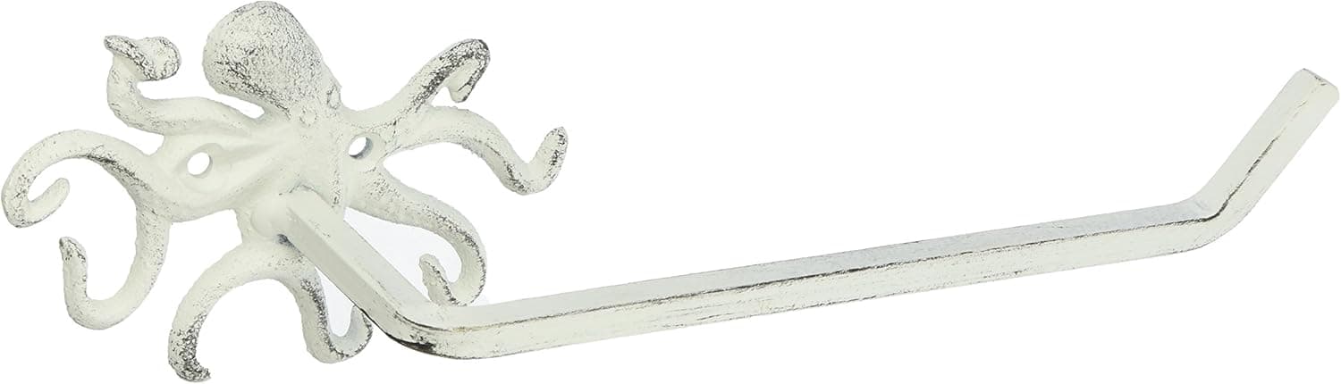 Hampton Nautical K-9205-w Whitewashed Cast Iron Octopus Toilet Paper Holder 11" - Beach Bathroom Decor - Beach Decor - Cast Iron Decor