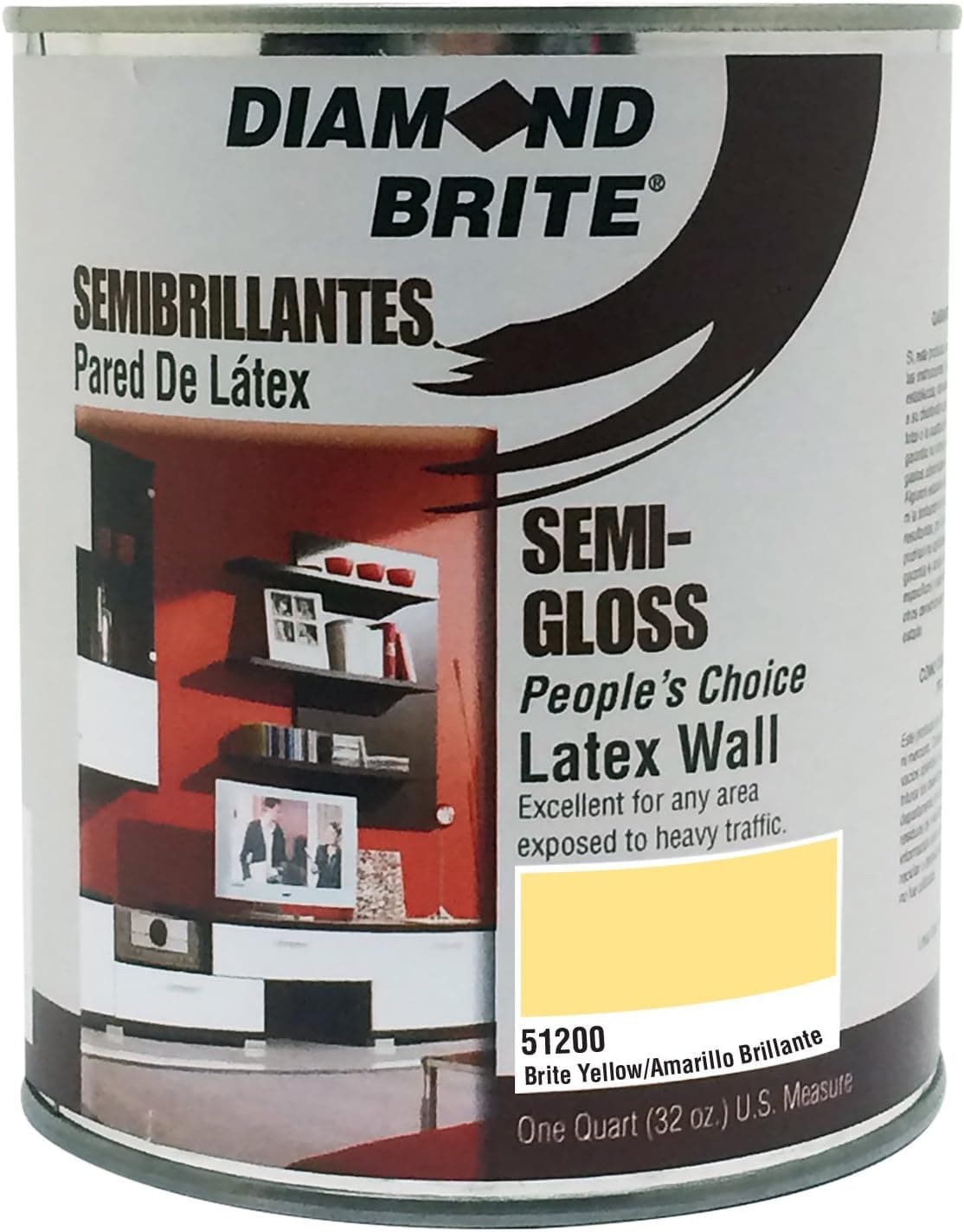 Diamond Brite Paint 51200 1 Quart Bright and Rich Latex Paint Yellow