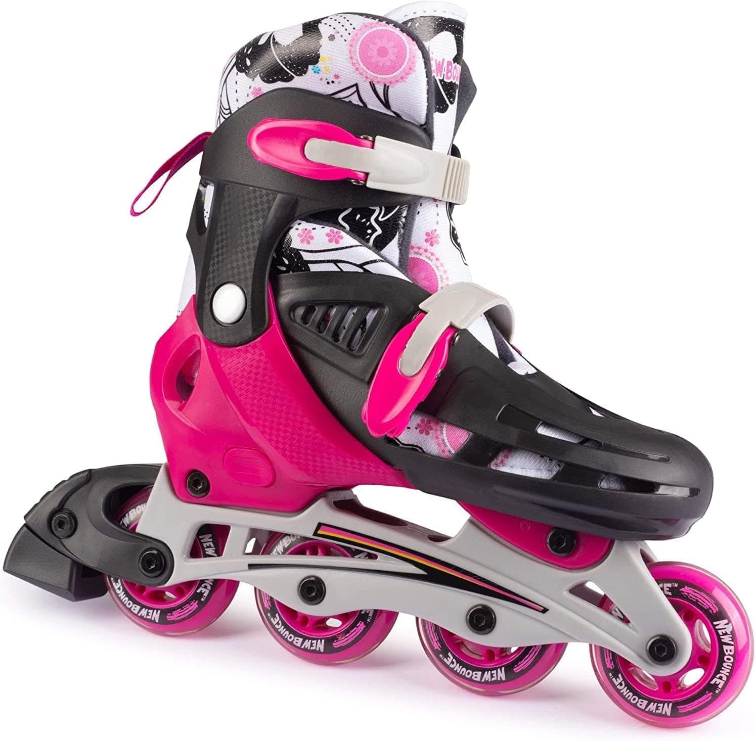 New Bounce Adjustable Inline Skates for Kids and Adults - 4 Wheel Blades Roller Skates for Girls and Women Outdoor Rollerskates for Beginners & Advanced | Pink…