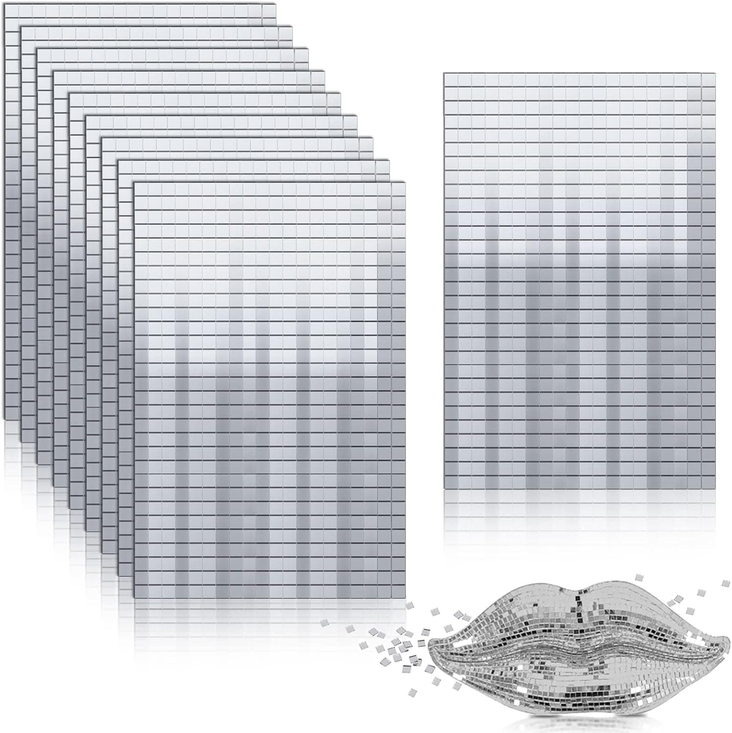 Vmiapxo 7200 Pieces 5x5 mm Self-Adhesive Mirrors Mosaic Tiles, Real Mini Square Glass, Small Mosaic Cut Mirror Stickers, Disco Ball Square Mirror Tiles, Decorative Craft Accessory for Decor (Silver)