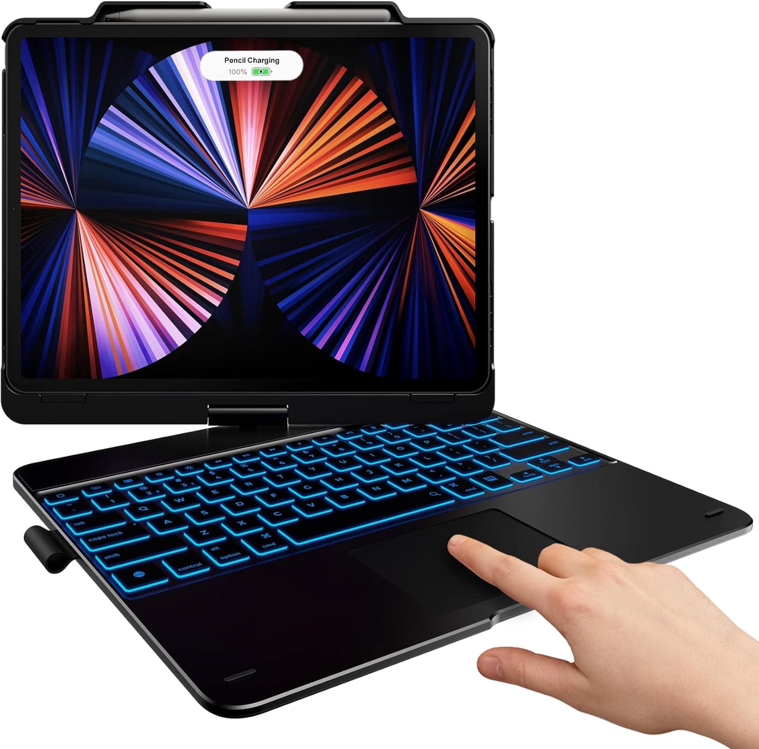 typecase Touch Keyboard Case for iPad Pro 12.9 5th Generation with Touchpad (12.9", 2021) - 360° Rotatable - 10 Colors Backlight - Pencil Holder for iPad Pro 12.9 inch 5th & 4th & 3rd Gen (Jet Black)