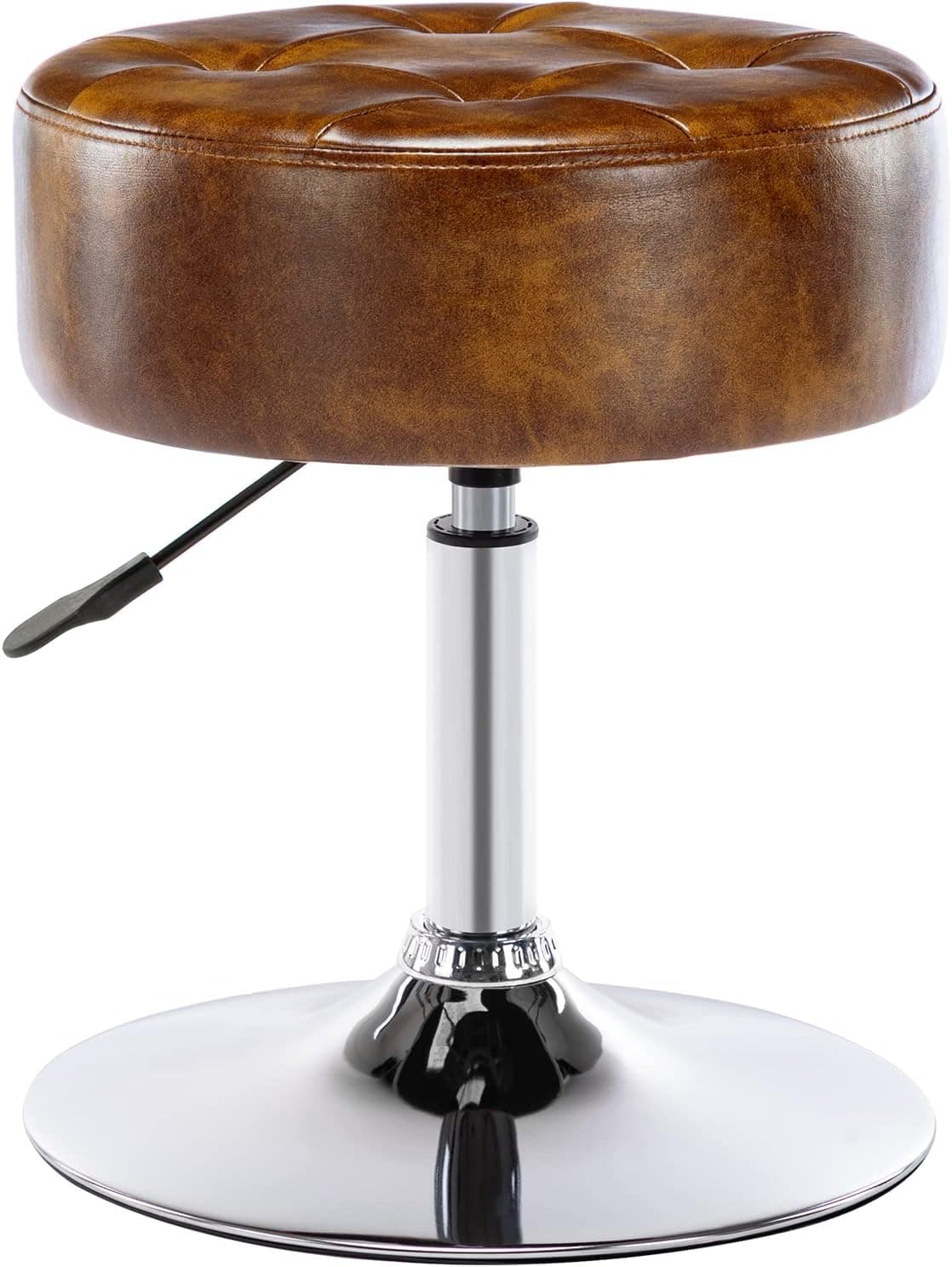 Duhome Faux Leather Vanity Chair, Swivel Makeup Stool Living Room Chair Upholstered Round Ottoman Stool Chair for Bedroom Entryway, Yellowish Brown