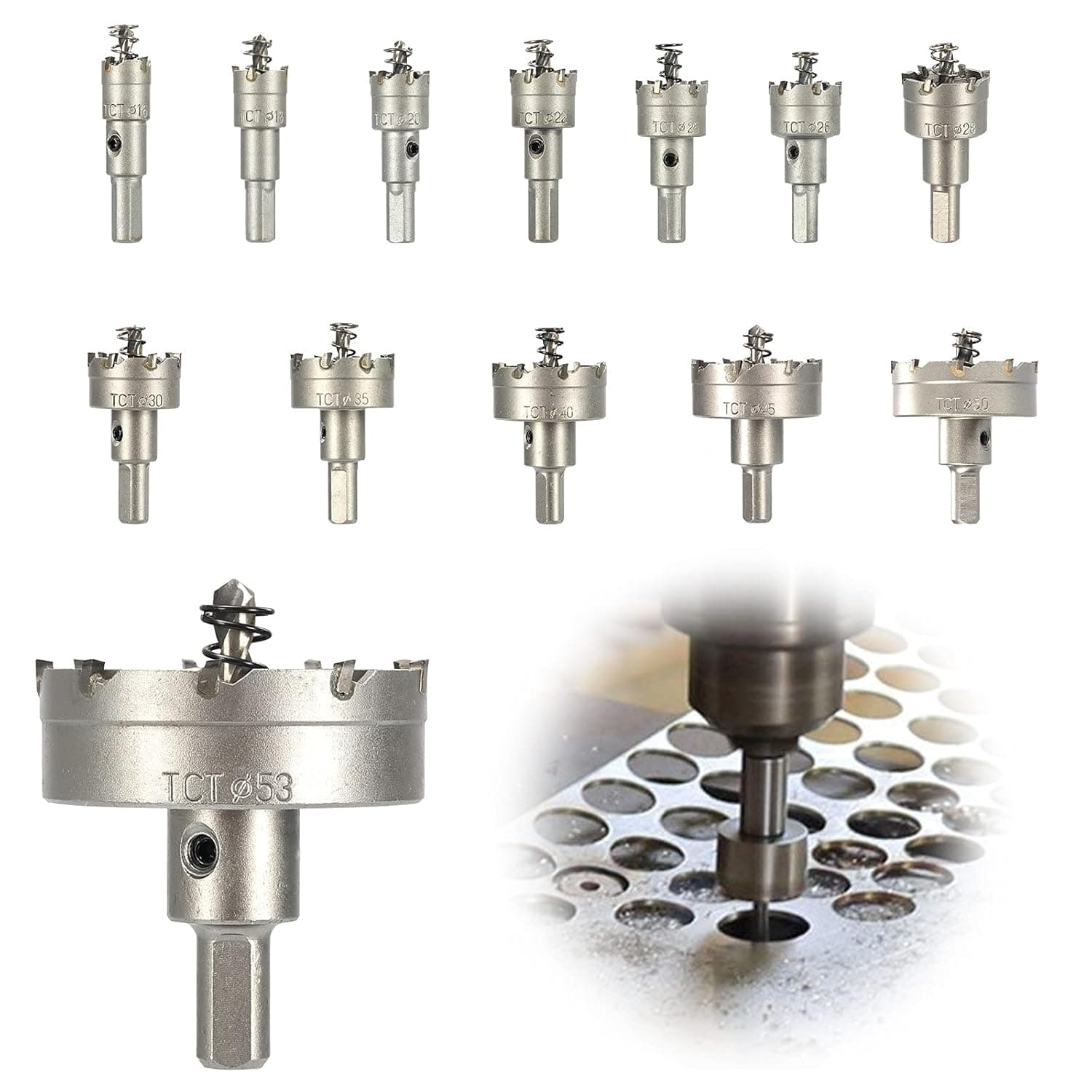 10PCS Carbide Hole Saw Set, 5/8" to 2-3/32" Diameter with Tungsten Carbide Tipped, TCT Hole Cutter for Thick Metal, Stainless Steel, Iron Pipes and Hard Material