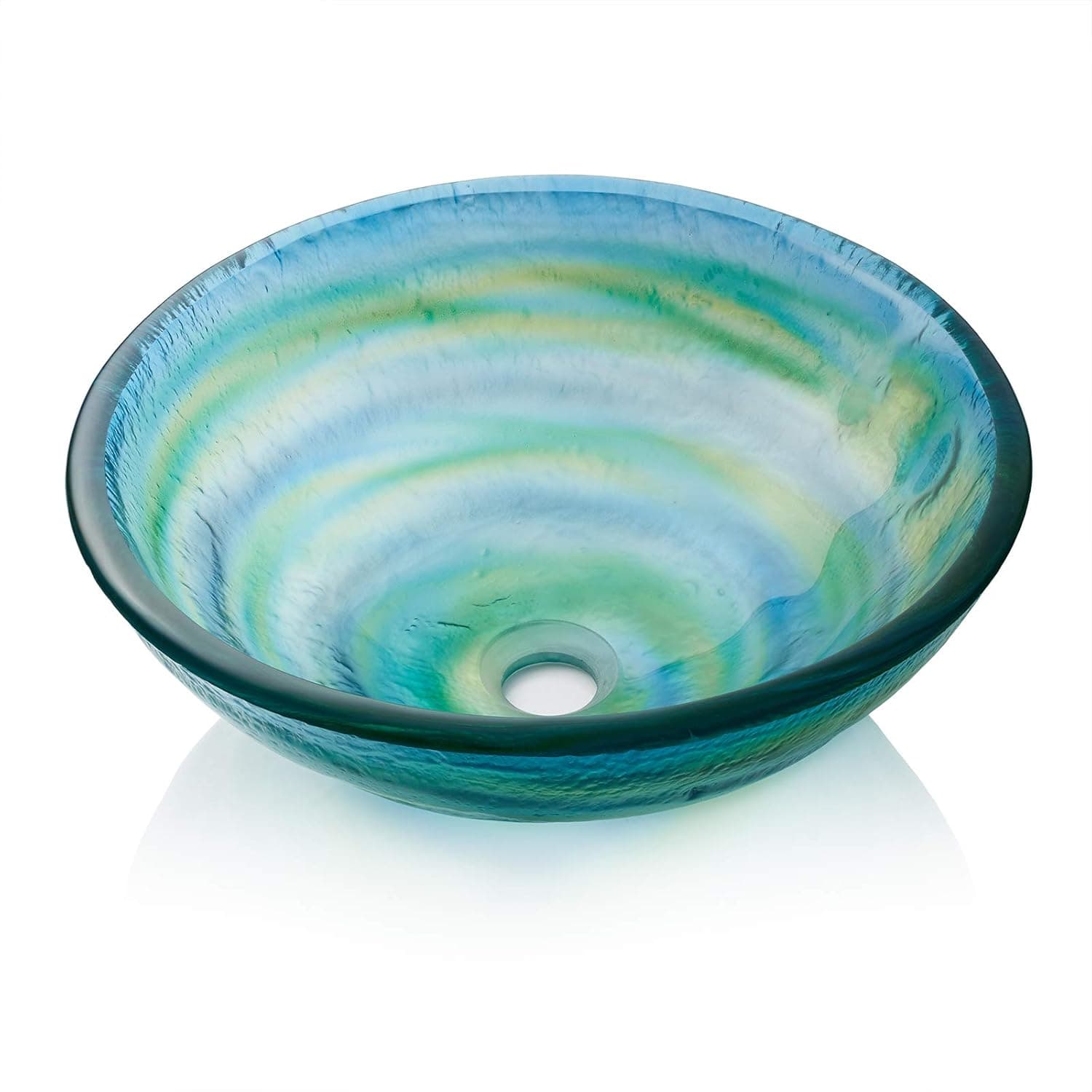 Miligore Modern Glass Vessel Sink - Above Counter Bathroom Vanity Basin Bowl - Round Blue & Green