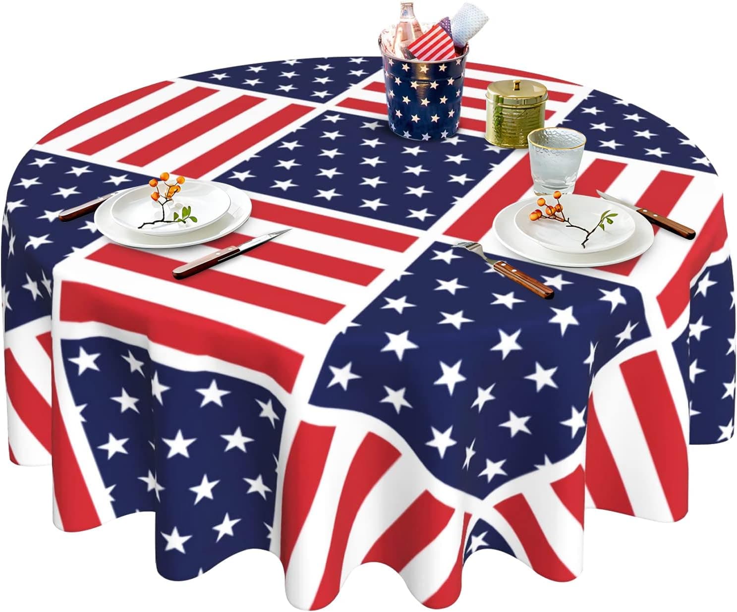 4th of July Tablecloth Patriotic Tablecloth Round Tablecloth 70 Inch Washable Table Cover Reused American Flag Tablecloth for Holiday Dinner Picnic Outdoor Party Dining Room Table Decor