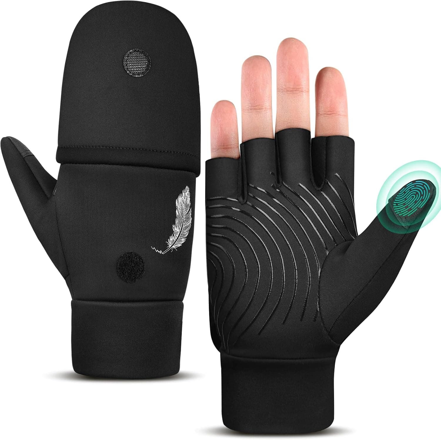EEFOW Winter Fingerless Gloves for Men & Women: Cold Weather Windproof Waterproof Lightweight Touchscreen Mittens Black S/M/L