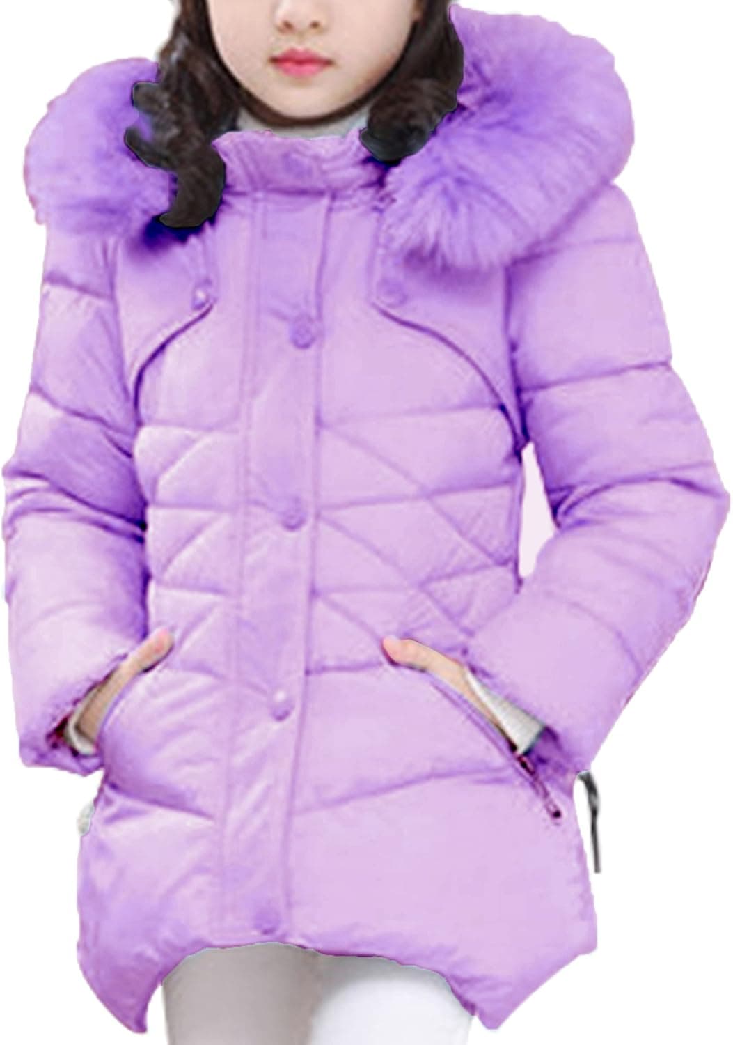 Eastaisn Kids Toddler Coat Girl's Winter Coats Fur Hooded Puffer Warm Jacket with Pocket