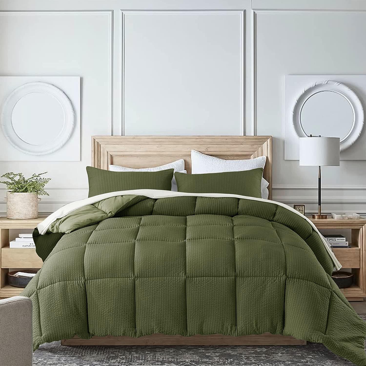 KASENTEX All Season Quilted Down Alternative Comforter, Cozy Fluffy Ultra Soft Plush Luxury Brushed 100% Microfiber Bedding Reversible Duvet Insert, Dark Sage Green, Twin Size