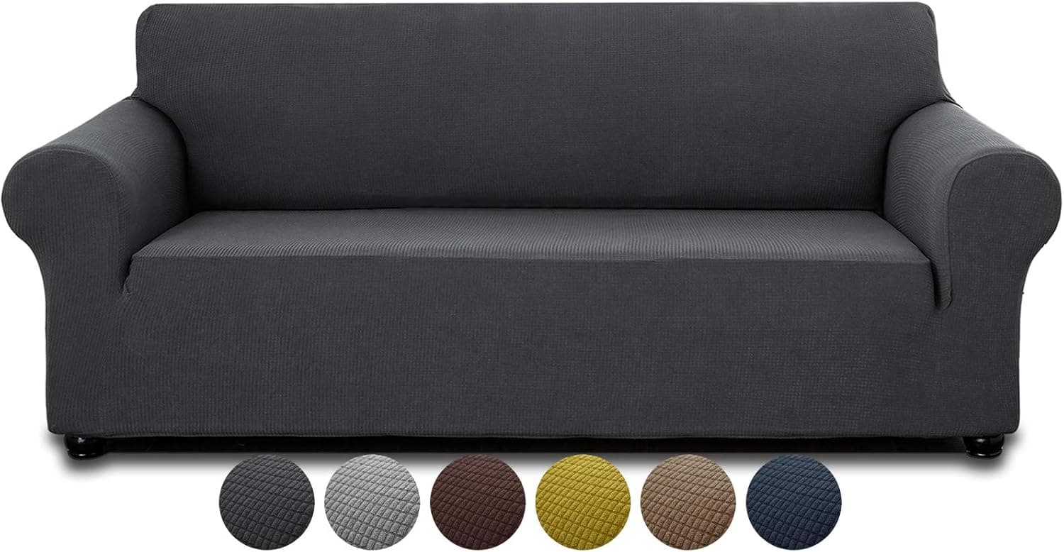 AZAMIA Stretch Sofa Slipcover (78"-95") for 3 Cushion Sofa, Oversized Water-Repellent Non-Slip Couch Sofa Cover Furniture Cover with Non-Skid Foam and Elastic Bottom for Kids Pets (Dark Grey)