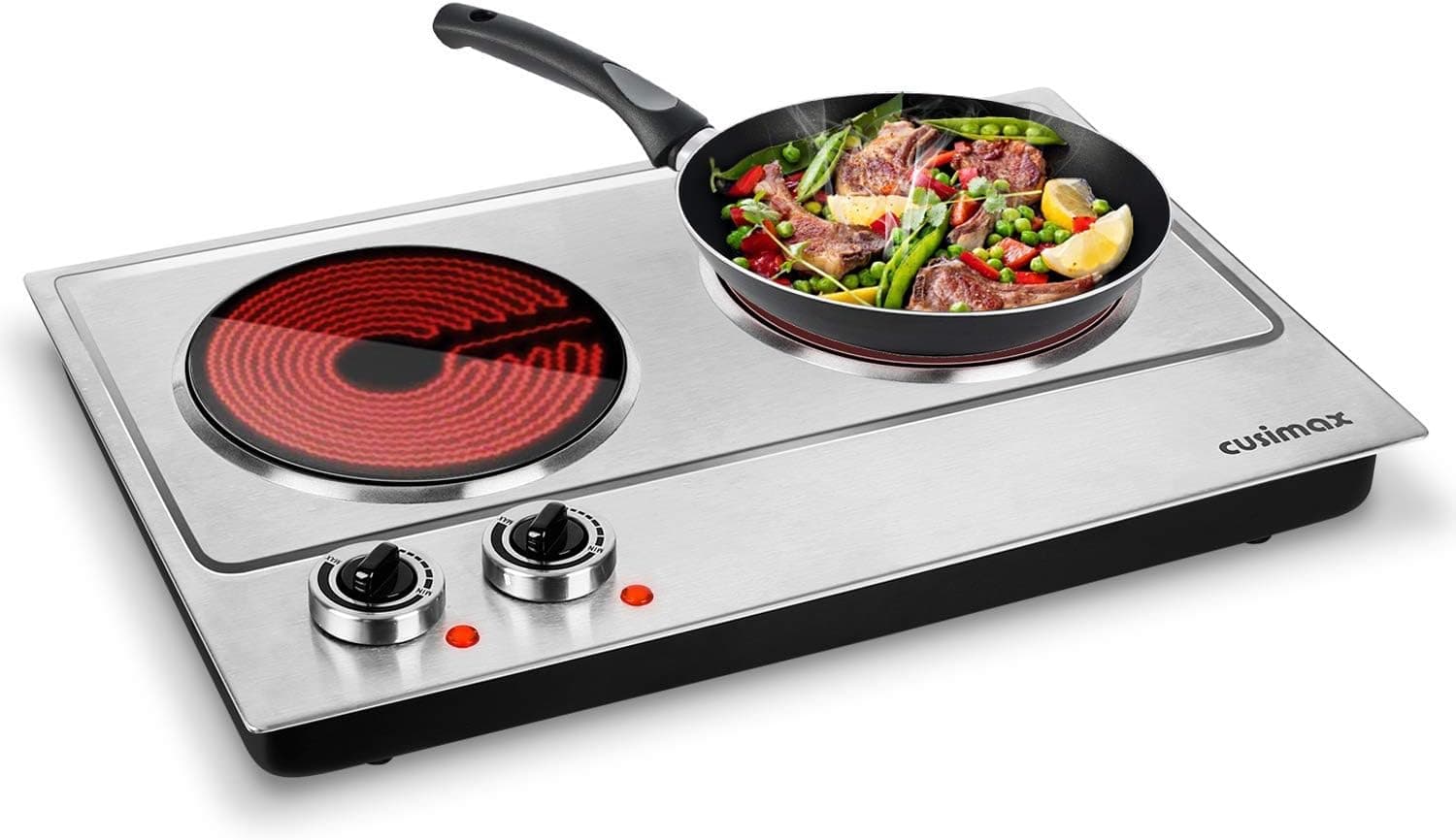 CUSIMAX Hot Plate, 1800W Double Burners, Infrared Cooktop, Electric Ceramic Hot Plates for Cooking, Portable Countertop Burner Glass Heating Plate, Compatible w/All Cookware, Upgraded Version