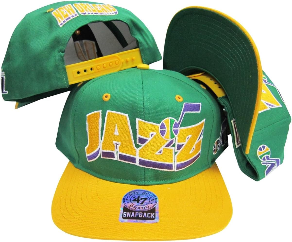 New Orleans Jazz Green/Yellow Two Tone Plastic Snapback Adjustable Plastic Snap Back Hat/Cap