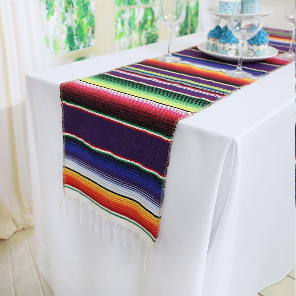 Koyal 14x84-Inch New Authentic Serape Mexican Table Runners Serape Colorful Striped Runner for Wedding Party Banquet,Pack 12