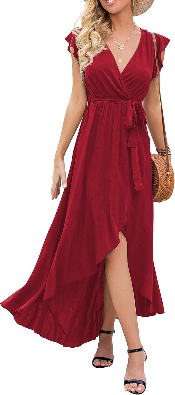 GRECERELLE Women's Summer Floral Print Cross V Neck Dress Bohemian Flowy Long Maxi Dresses