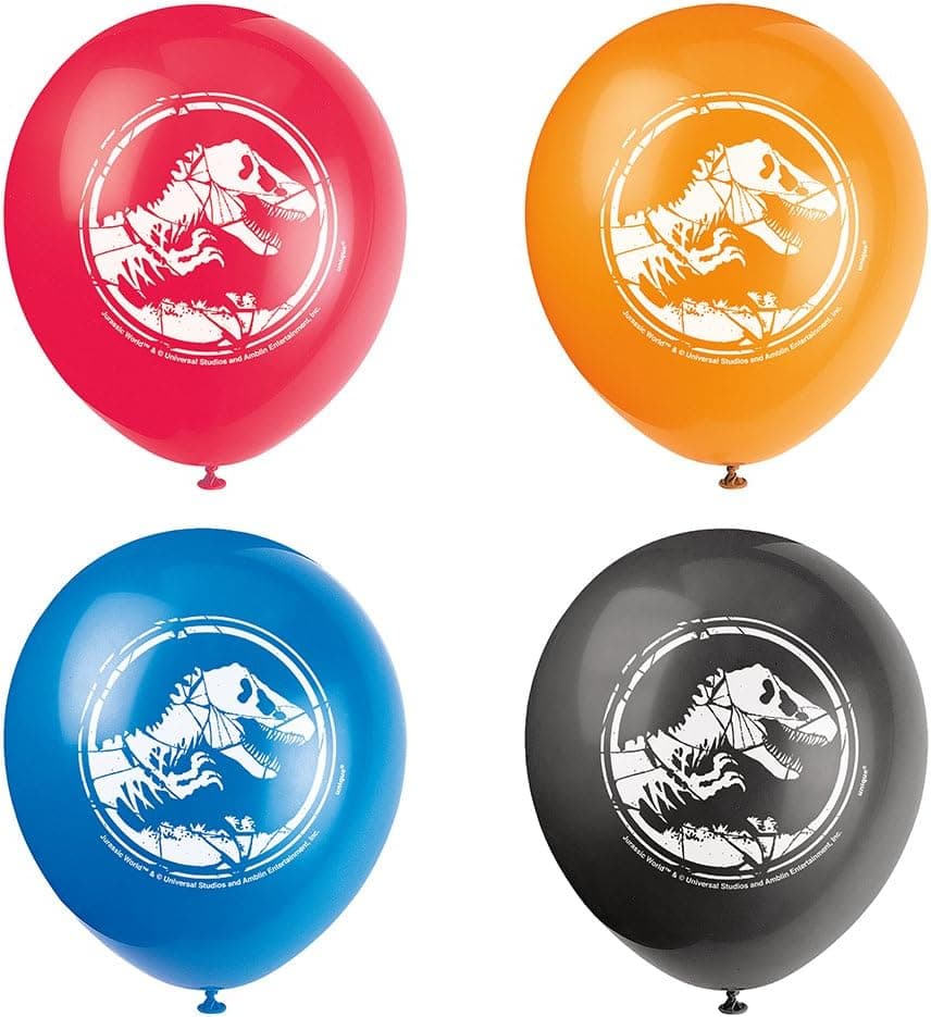 Unique Jurassic World 2 Latex Balloons-12 | Assorted Colors | 8 Pcs, 12", Multicolor