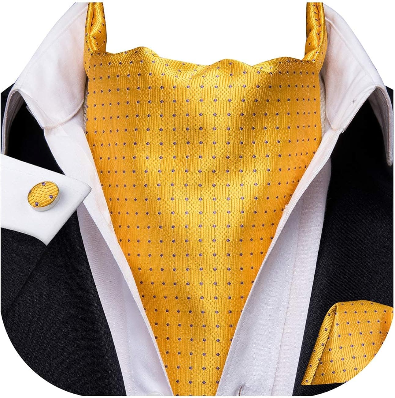 Dubulle Cravat Ties for Men with Pocket Square and Cufflinks Ascot and Handkerchief Set