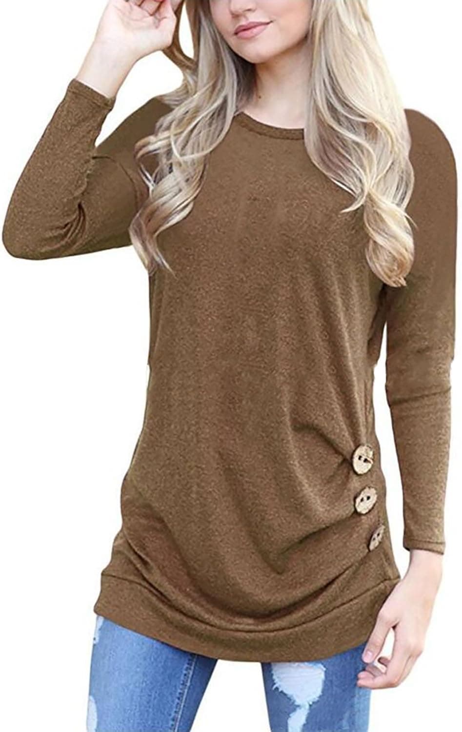 NICIAS Womens Long Sleeve Casual Crew Neck Loose Tunic Tops Blouse T-Shirt Sweater
