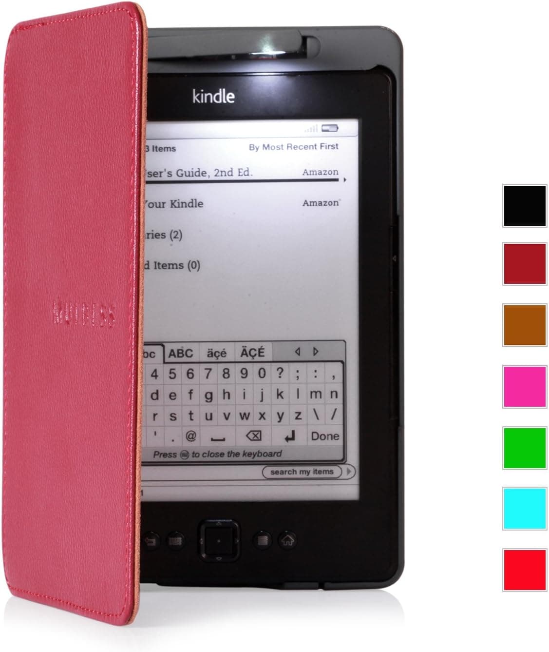 Mulbess - Amazon Kindle 4 Lighted Genuine Leather Case Cover with Built-in-led Light (Wine Purple)