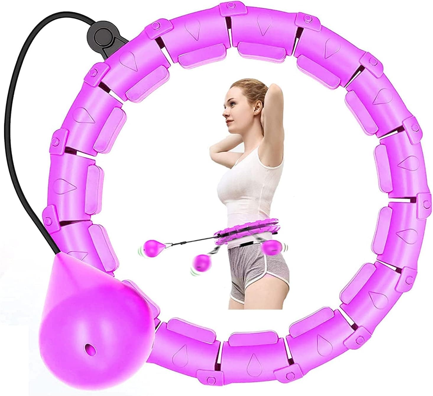 Smart Hoola Hoop, Adjustable24 Knots Hoola Hoops Fitness, Weighted Hoop Waist Trainer 2 in 1 Detachable Abdominal Fitness Hoola Hoop, Fitness Gift for Women Adult (purple)
